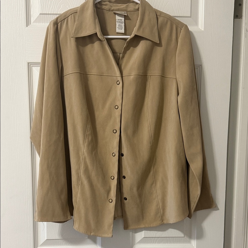 Tan suede snap Button-Up Shirt
